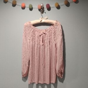 Chelsea & Violet Light Pink Eyelet Peasant Tunic with Smocked Yoke